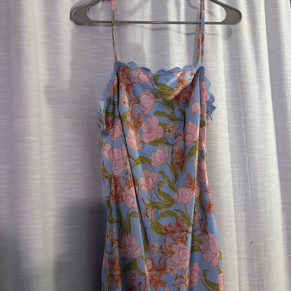 fab'rik Pastel Blue Floral Slip Dress with Pink Blossoms - Picture 2 of 4